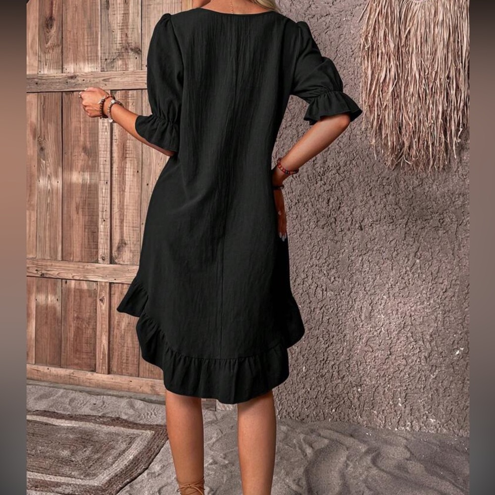 Solid Ruffle Hem Smock Dress - Picture 2 of 4